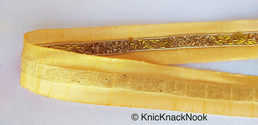 Beige Fabric Trim With Gold Bugle Beads Embellishments, Beaded Trim, Approx. 38mm